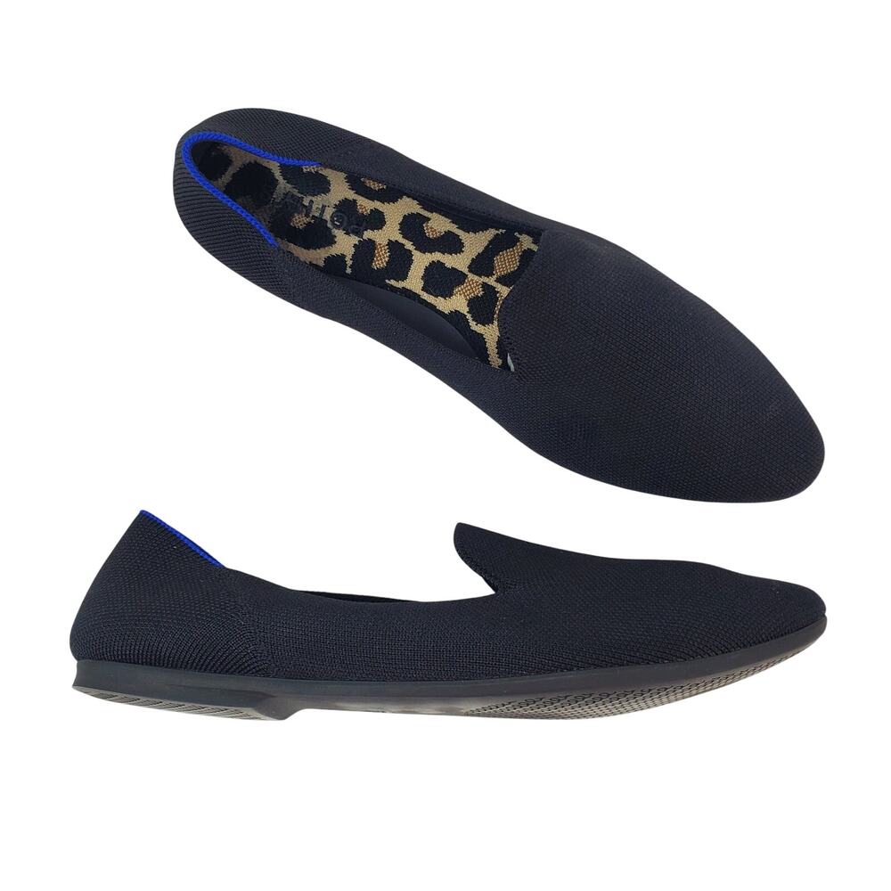 Rothy’s The Almond Loafer Slip On Flats Black Knit Leopard Print Insole Size 12